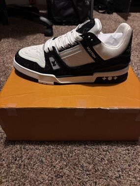 Louis Vuitton Black and White Men's Low-Top Sneaker with LV Accents